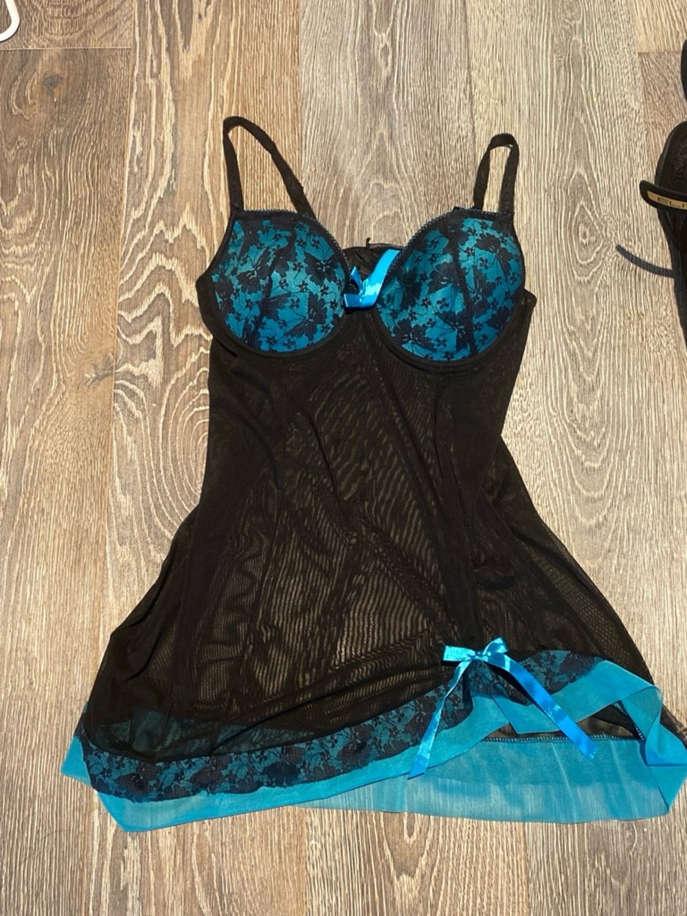 Black & Teal Lace Babydoll Chemise - Women Intimates